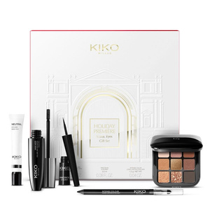KIKO Milano Holiday Première Iconic Eyes Gift Set набор основа для теней 10 мл + жидкая подводка для глаз в чернильнице 2,5 мл + карандаш для глаз 16 1,2 г + палитра теней для век 02 2,5 г + тушь для ресниц 12 мл