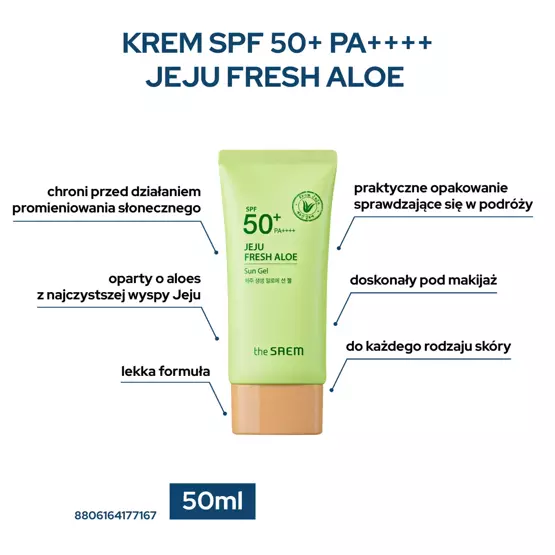 The Saem Ultralekki krem na dzień z filtrem SPF Jeju Fresh Aloe Sun Gel SPF50+ PA++++